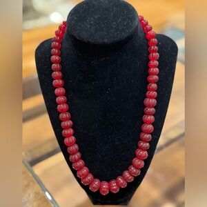 Single Strand Carved Flower Red Rubies Mineral Grade Gemstone Necklace 635ct